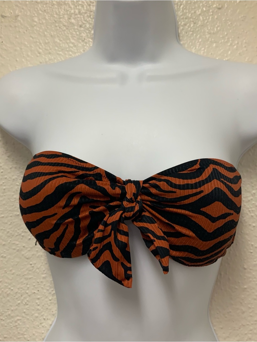 TiniBikini Brown/Black Zebra Animal Print Bandeau Tie Front Swim Top Women’s M
